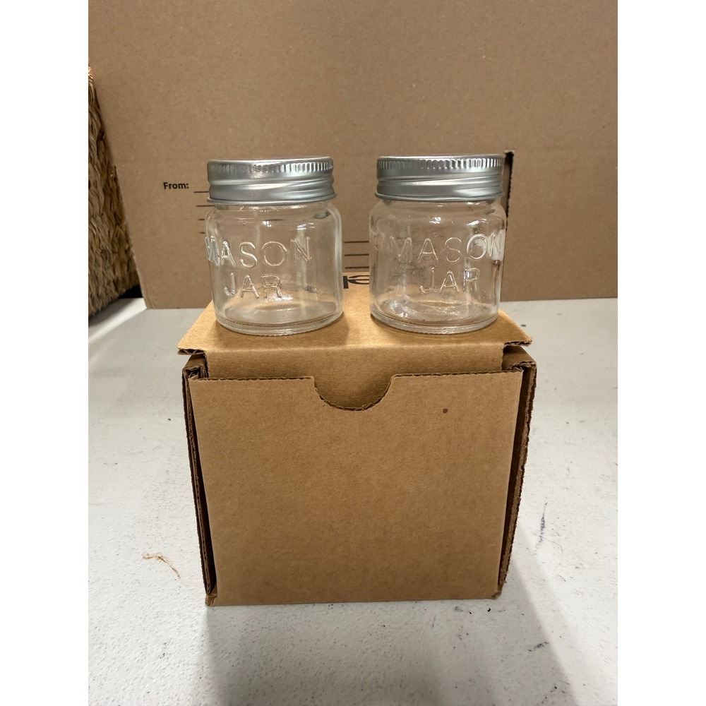 Set of 2 Mini Glass Mason Jars with Silver Lids Small Favor Spice Jars 2.25in